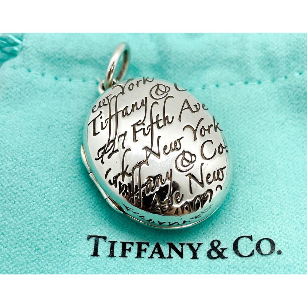 RARE Tiffany & Co Notes Script Oval Locket Pendant Sterling Silver